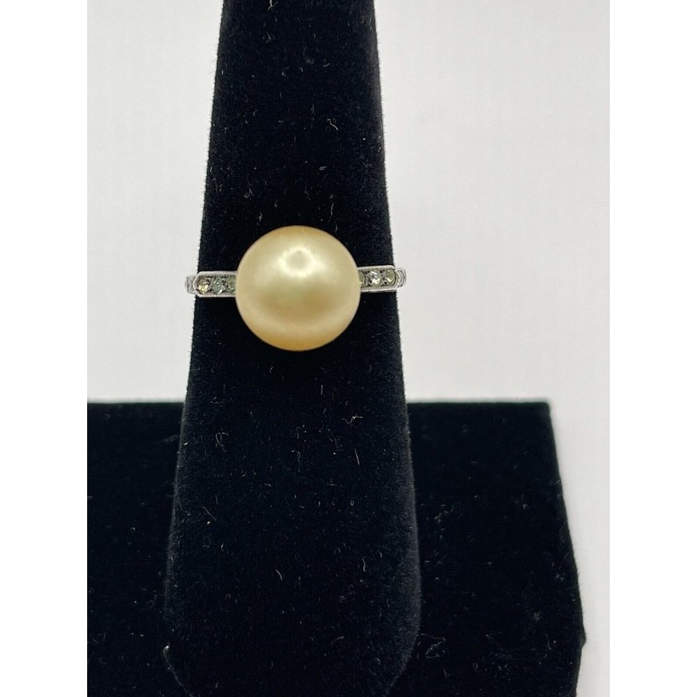 sterling silver with rhinestones faux pearl ring size 7